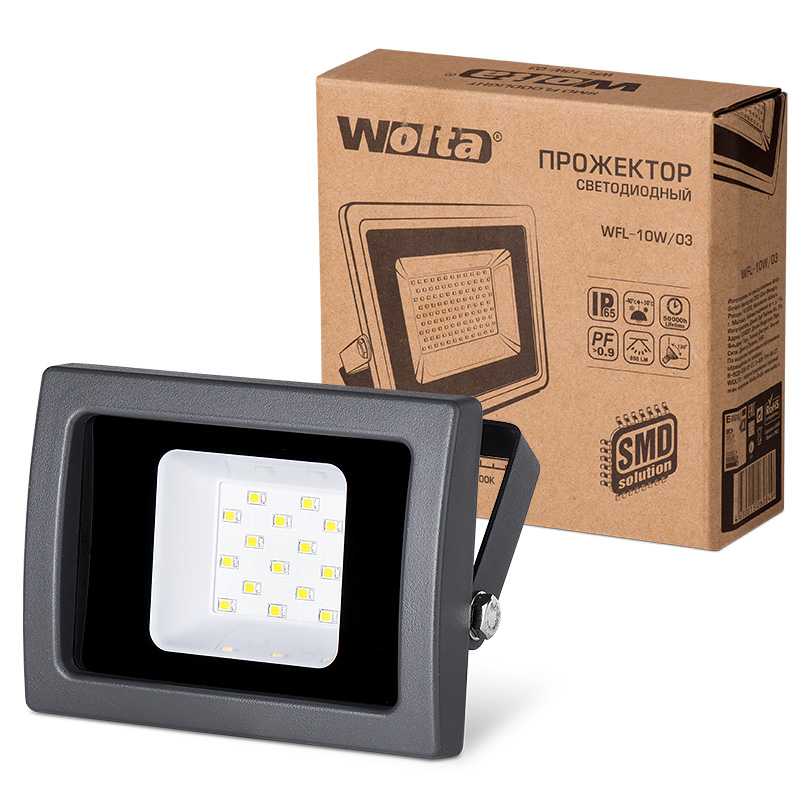 Светодиодный прожектор WFL-10W/03, 5500K, 10W SMD, IP65 цвет чёрный, слим WOLTA