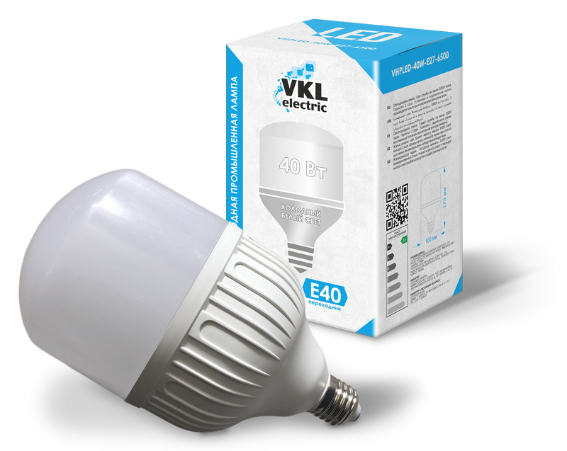Лампа светодиодная 40W Е27/E40 220V 6500K IP20 100*173 (VHPLED-40W-E27-6500) OPTI Включай