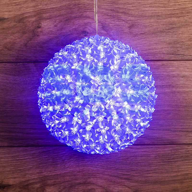 Шар светодиодный 220V, диаметр 20 см, 200 светодиодов, цвет синий_0