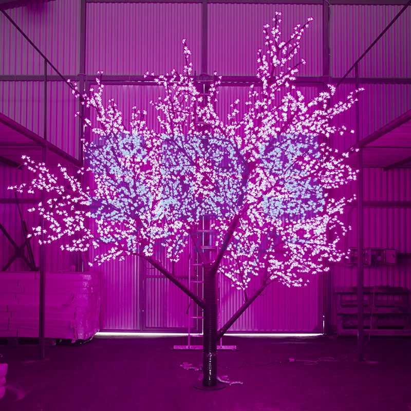 Светодиодное дерево Сакура", высота 2,4 м, диаметр кроны 1,72м, фиолетовые диоды, IP 44, понижающий трансформатор в комплекте"