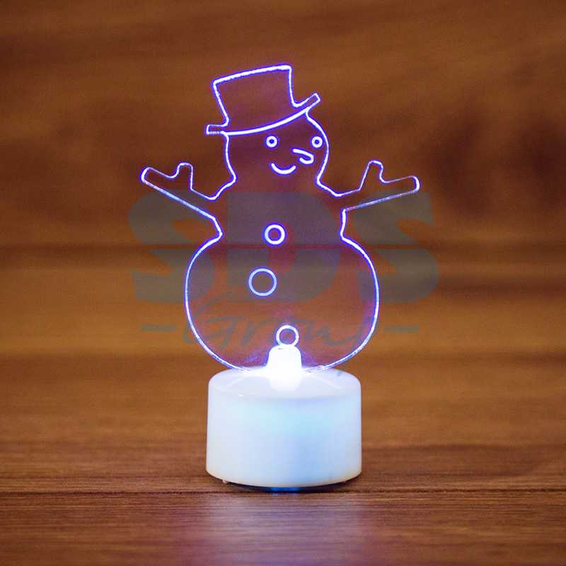 Фигура светодиодная на подставке Снеговик в шляпе 2D", RGB"