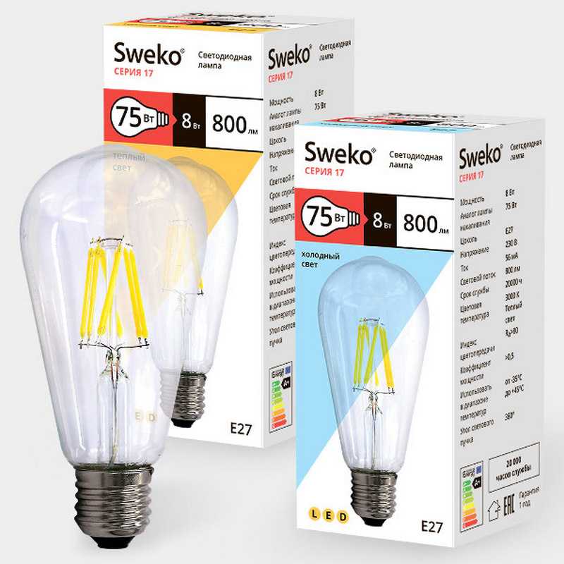 Светодиодная лампа Sweko 17 серия 17LED-ST64-8w-230-3000K-E27-CL(Лампа ST прозрачная )