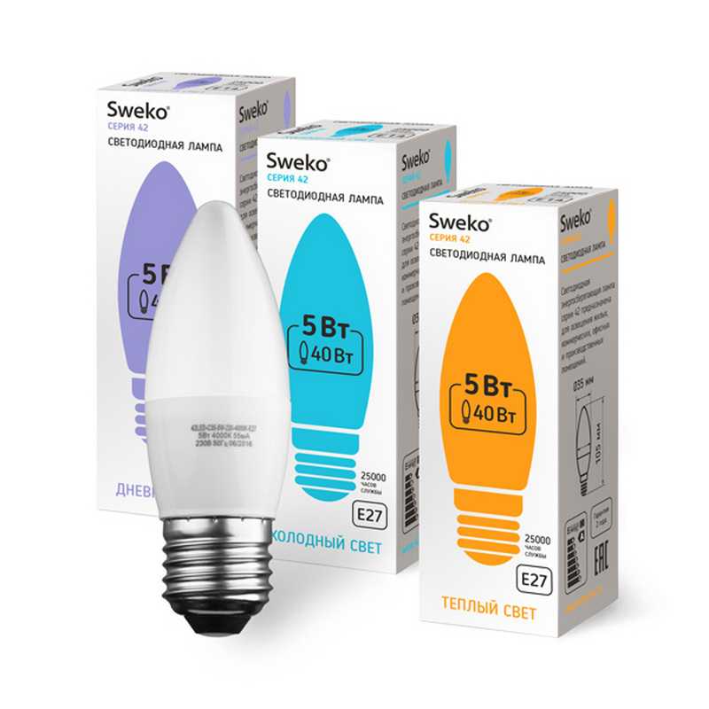 Светодиодная лампа Sweko 42 серия 42 LED-C35-5W-230-4000K-E27(свеча матовая)