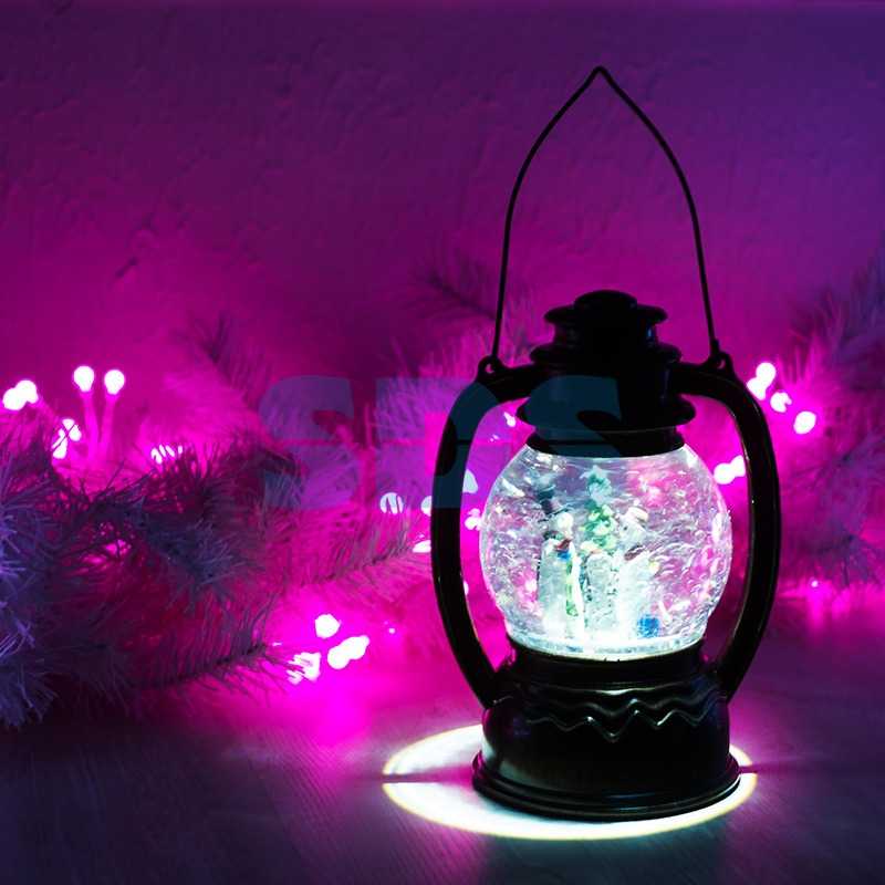 Декоративный фонарь с эффектом снегопада и подсветкой "Снеговики", Белый_1
