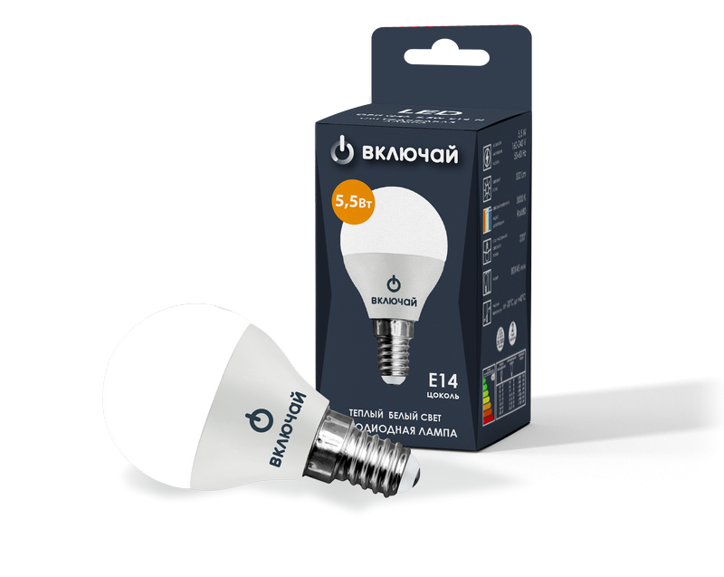 Лампа светодиодная LED шарик 5,5W E14 3000K 220V  (LED OPTI G45-5,5W-E14-N) OPTI Включай