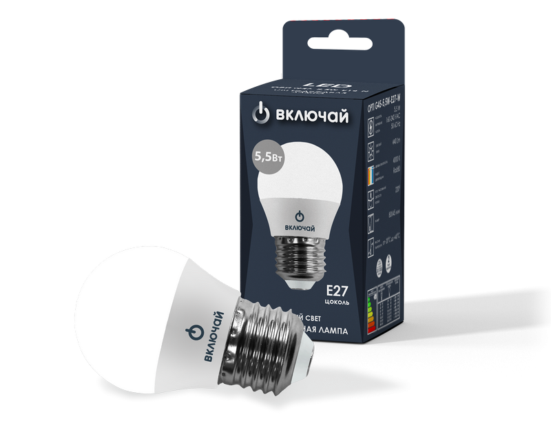 Лампа светодиодная LED шарик 5,5W E27 4000K 220V  (LED OPTI G45-5,5W-E27-W) OPTI Включай