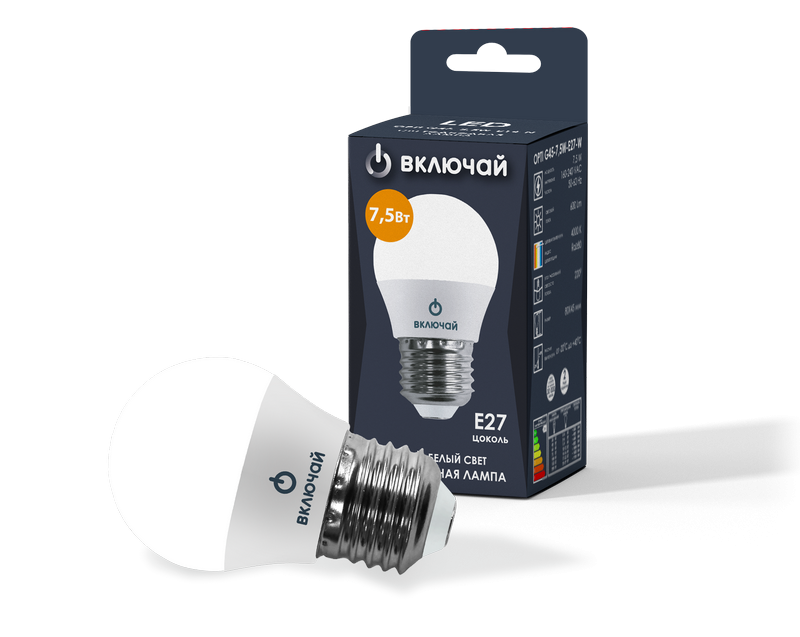 Лампа светодиодная LED шарик 7,5W E27 3000K 220V (LED OPTI G45-7,5W-E27-N) OPTI Включай