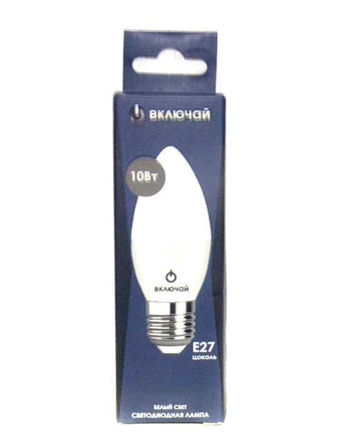 Лампа светодиодная LED свеча 10W E27 4000K 220V (LED OPTI С37-10W-E27-W) OPTI Включай