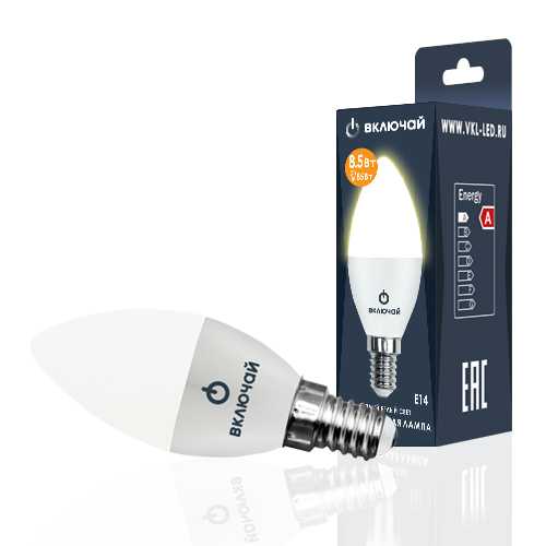 Лампа светодиодная LED свеча 8,5W E14 3000K 220V (LED OPTI C37-8,5W-E14-N) OPTI Включай