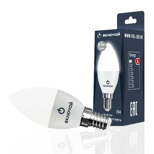Лампа светодиодная LED свеча 8,5W E14 4000K 220V (LED OPTI C37-8,5W-E14-W) OPTI Включай