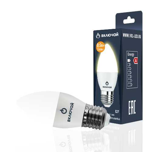 Лампа светодиодная LED свеча 8,5W E27 3000K 220V (LED OPTI C37-8,5W-E27-N) OPTI Включай