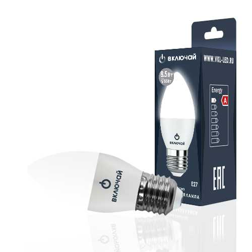 Лампа светодиодная LED свеча 8,5W E27 4000K 220V (LED OPTI C37-8,5W-E27-W) OPTI Включай