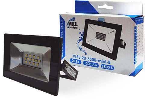 Прожектор LED 20W VLF5-20-6500-mini-B  6500К 1200Лм 220V IP65 черный VKL electric (1/50)